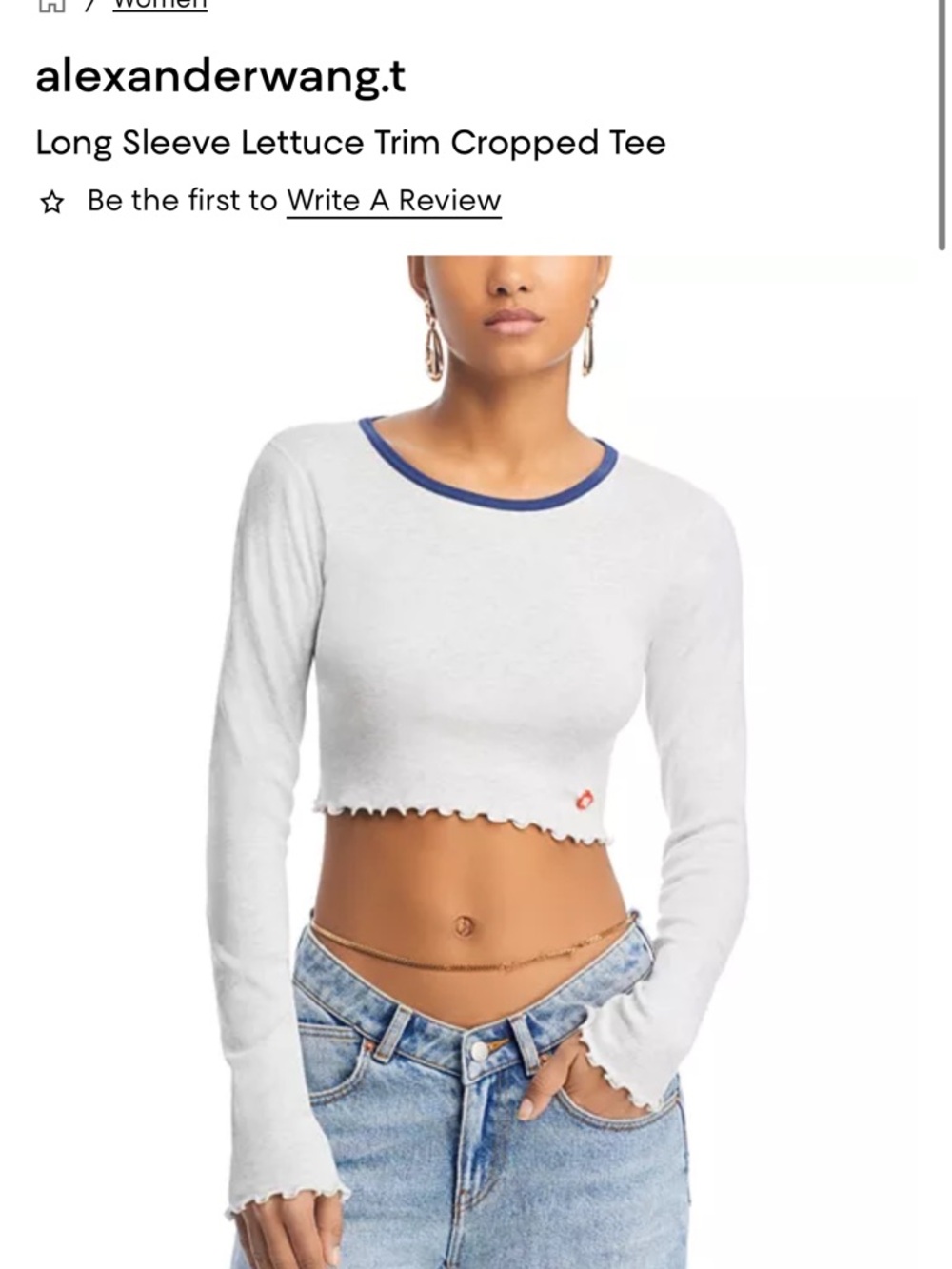 Alexanderwang grey Long-Sleeve Lettuce Trim Cropped Tee